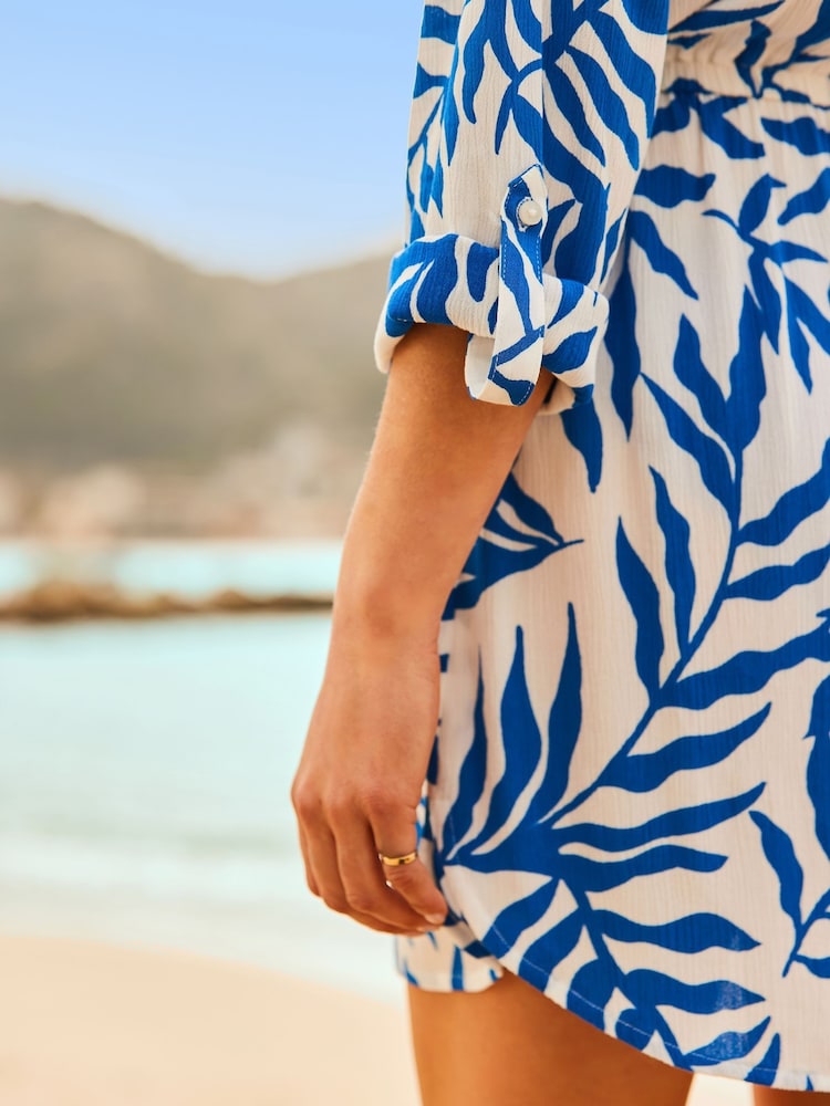 Sosandar Blue Palm Print Beach Shirt - Image 5 of 5