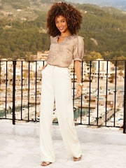 Sosandar Gold Metallic Puff Sleeve Top - Image 2 of 5