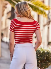 Sosandar Red Striped Boat Neck Top - Image 3 of 5