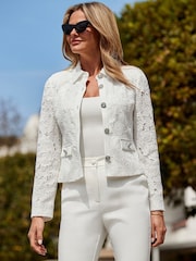 Sosandar White Lace Fitted Jacket - Image 5 of 5