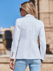 Sosandar White Denim Ruched Shoulder Jacket - Image 5 of 5