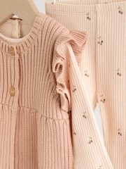 Neutral Cherry Baby Knitted Gilet, Long Sleeve Top and Leggings 3 Piece Set (0mths-3yrs) - Image 18 of 18