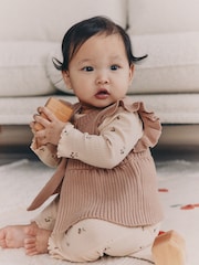 Neutral Cherry Baby Knitted Gilet, Long Sleeve Top and Leggings 3 Piece Set (0mths-3yrs) - Image 2 of 18