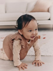 Neutral Cherry Baby Knitted Gilet, Long Sleeve Top and Leggings 3 Piece Set (0mths-3yrs) - Image 3 of 18