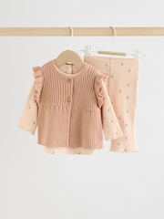 Neutral Cherry Baby Knitted Gilet, Long Sleeve Top and Leggings 3 Piece Set (0mths-3yrs) - Image 6 of 18
