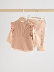 Neutral Cherry Baby Knitted Gilet, Long Sleeve Top and Leggings 3 Piece Set (0mths-3yrs) - Image 7 of 18