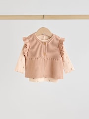 Neutral Cherry Baby Knitted Gilet, Long Sleeve Top and Leggings 3 Piece Set (0mths-3yrs) - Image 8 of 18