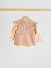 Neutral Cherry Baby Knitted Gilet, Long Sleeve Top and Leggings 3 Piece Set (0mths-3yrs) - Image 9 of 18