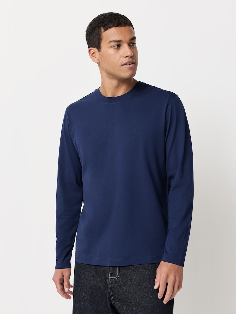 Blue Regular Fit Long Sleeve Crew Neck T-Shirt - Image 1 of 7 Blue Regular Fit Long Sleeve Crew Neck T-Shirt - Image 1 of 7