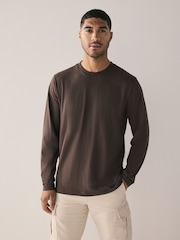 Brown Marl Regular Fit Long Sleeve Crew Neck T-Shirt - Image 1 of 7