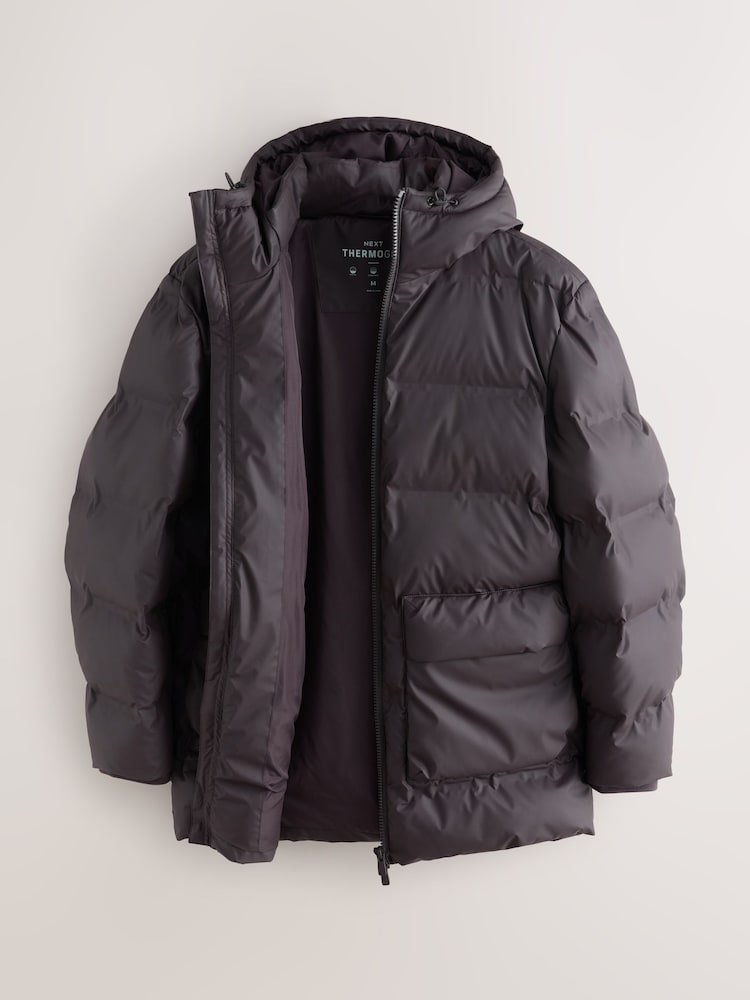 Brown ThermoGen Shower Resistant Rubbersied Puffer Coat - Image 2 of 6