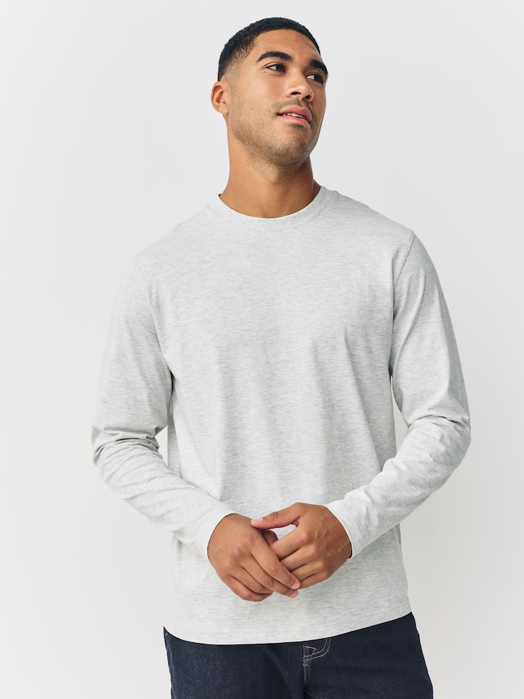 Grey Marl Regular Fit Long Sleeve Crew Neck T-Shirt - Image 1 of 7 Grey Marl Regular Fit Long Sleeve Crew Neck T-Shirt - Image 1 of 7