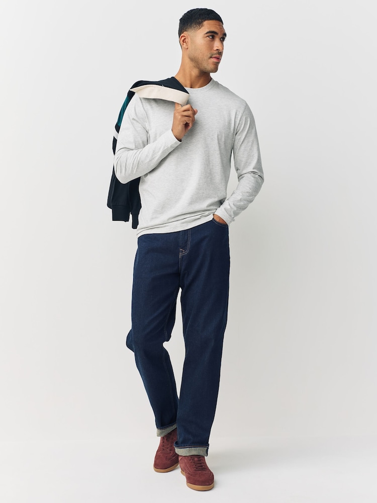 Grey Marl Regular Fit Long Sleeve Crew Neck T-Shirt - Image 2 of 7 Grey Marl Regular Fit Long Sleeve Crew Neck T-Shirt - Image 2 of 7