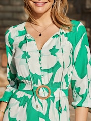 Sosandar Green/White Floral Print Belted Midaxi Dress - Image 4 of 5