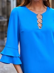 Sosandar Blue Ring Detail Shift Dress - Image 4 of 5