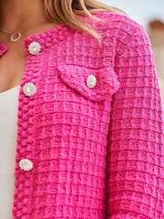 Sosandar Pink Premium Knit Embellished Button Cardigan - Image 3 of 5