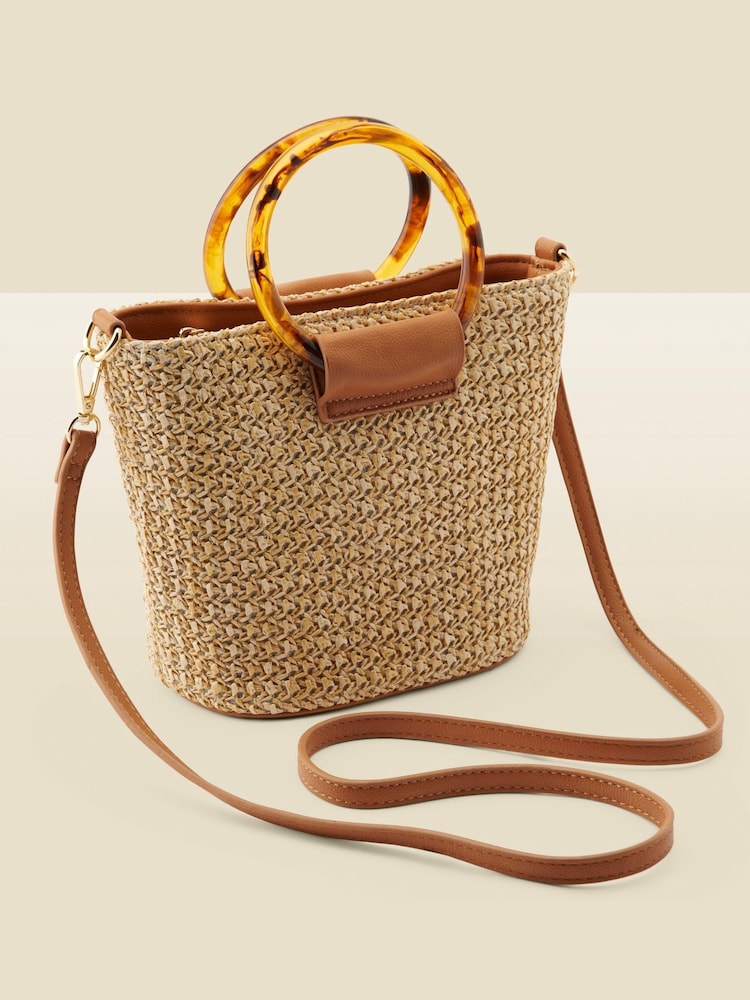 Sosandar Raffia Tortoiseshell Hoop Bag With Cross-Body Strap - Bild 1 von 4