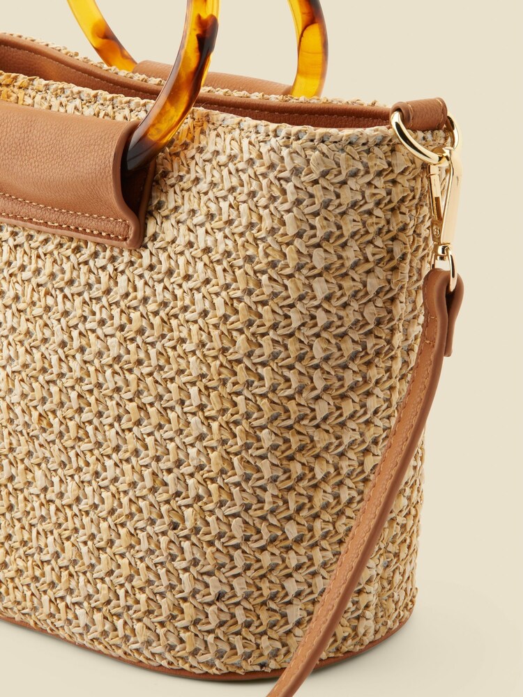 Sosandar Natural Raffia Tortoiseshell Hoop Bag With Cross-Body Strap - Image 2 of 4 Sosandar Natural Raffia Tortoiseshell Hoop Bag With Cross-Body Strap - Image 2 of 4
