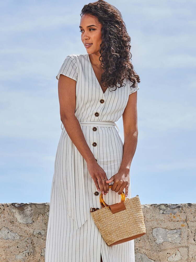 Sosandar Natural Raffia Tortoiseshell Hoop Bag With Cross-Body Strap - Image 4 of 4 Sosandar Natural Raffia Tortoiseshell Hoop Bag With Cross-Body Strap - Image 4 of 4