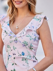 Sosandar Pink Floral Print Premium Ruffle Detail Midi Dress - Image 5 of 5