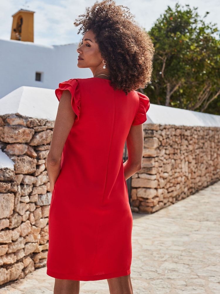 Sosandar Red Ruffle Sleeve Shift Dress - Image 4 of 5