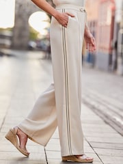Sosandar White Petite Side Stripe Wide Leg Trousers - Image 2 of 5