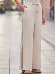Sosandar White Petite Side Stripe Wide Leg Trousers - Image 3 of 5
