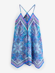Sosandar Blue Scarf Print Hanky Hem Beach Dress - Image 6 of 6