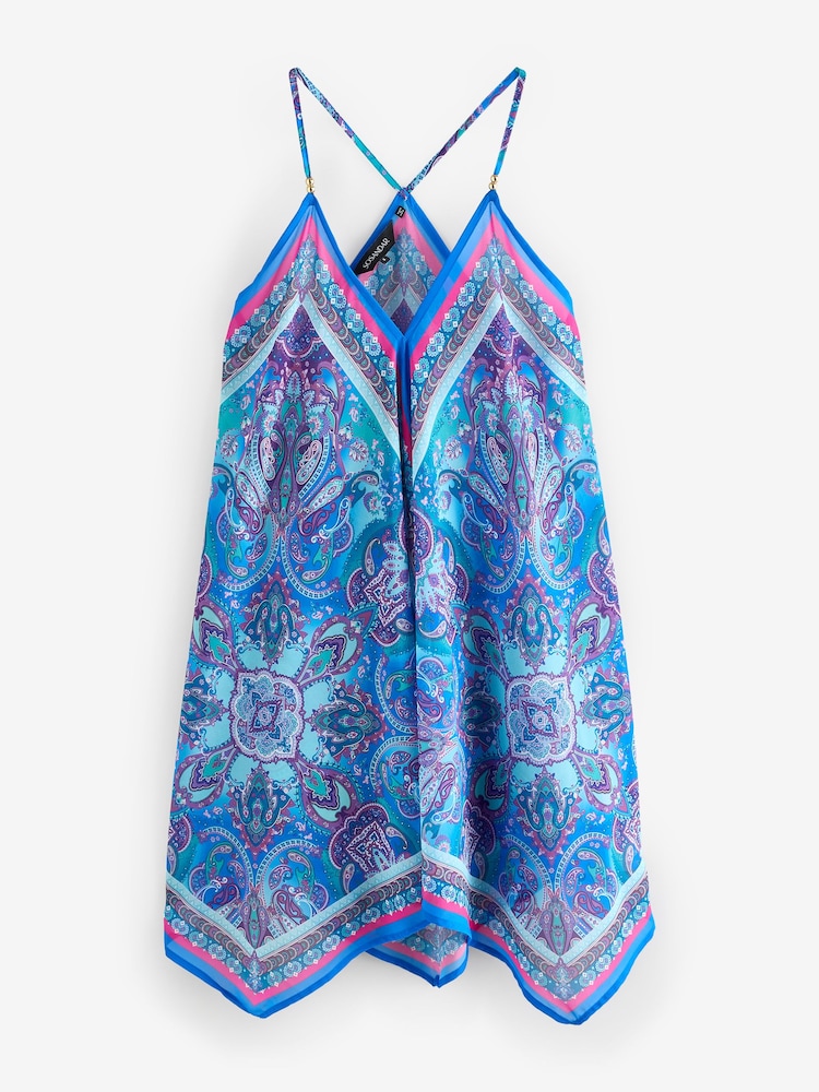 Sosandar Blue Scarf Print Hanky Hem Beach Dress - Image 6 of 6