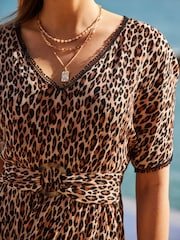Sosandar Brown Leopard Print Buckle Detail Kaftan - Image 3 of 5