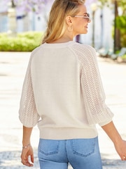 Sosandar White Pointelle Sleeve V-Neck Jumper - Image 5 of 5