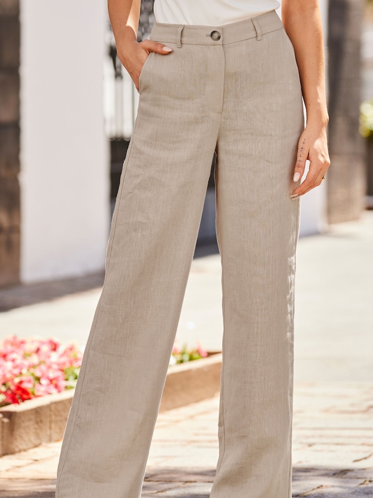 Sosandar Natural Linen Wide Leg Trousers - Image 2 of 5