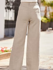 Sosandar Natural Linen Wide Leg Trousers - Image 4 of 5
