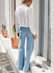 Sosandar Blue Petite Petite Palazzo Jeans - Image 4 of 5