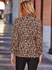 Sosandar Brown Leopard Print Linen Blazer - Image 4 of 5