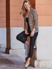 Sosandar Brown Leopard Print Linen Blazer - Image 5 of 5