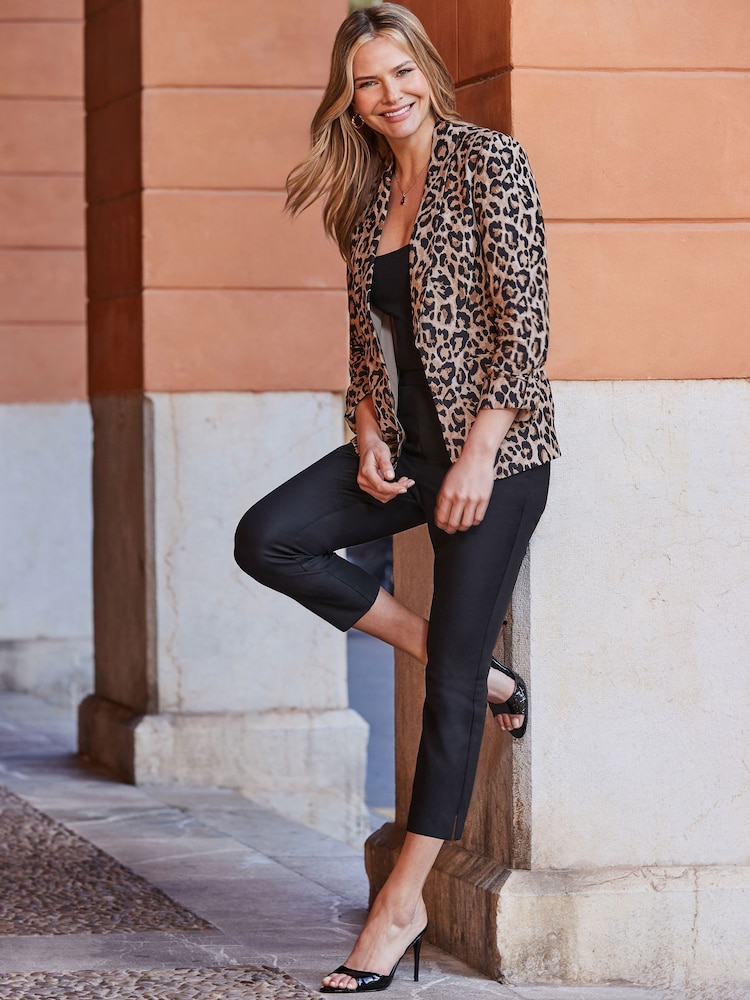 Sosandar Brown Leopard Print Linen Blazer - Image 5 of 5