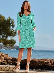 Sosandar Green Geometric Print Tie Waist Dress - Image 2 of 5
