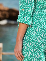 Sosandar Green Geometric Print Tie Waist Dress - Image 5 of 5
