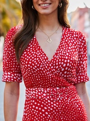 Sosandar Red Spot Print Ruffle Hem Wrap Dress - Image 4 of 5
