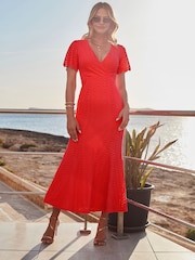Sosandar Orange Chevron Lace Fit & Flare Dress - Image 2 of 5