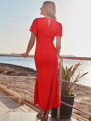 Sosandar Orange Chevron Lace Fit & Flare Dress - Image 3 of 5