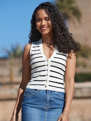 Sosandar Black Stripe Knitted Waistcoat - Image 1 of 5