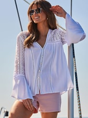Sosandar White Petite Petite Broderie Detail Tunic Top - Image 5 of 5