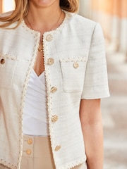 Sosandar White Metallic Short Sleeve Boucle Jacket - Image 4 of 5