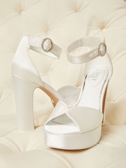 Lipsy White Satin Glitter Embellished Bridal Platform Sandals - Image 5 of 5