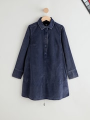 Washed Indigo Blue Cord Overhead Mini Dress - Image 1 of 3