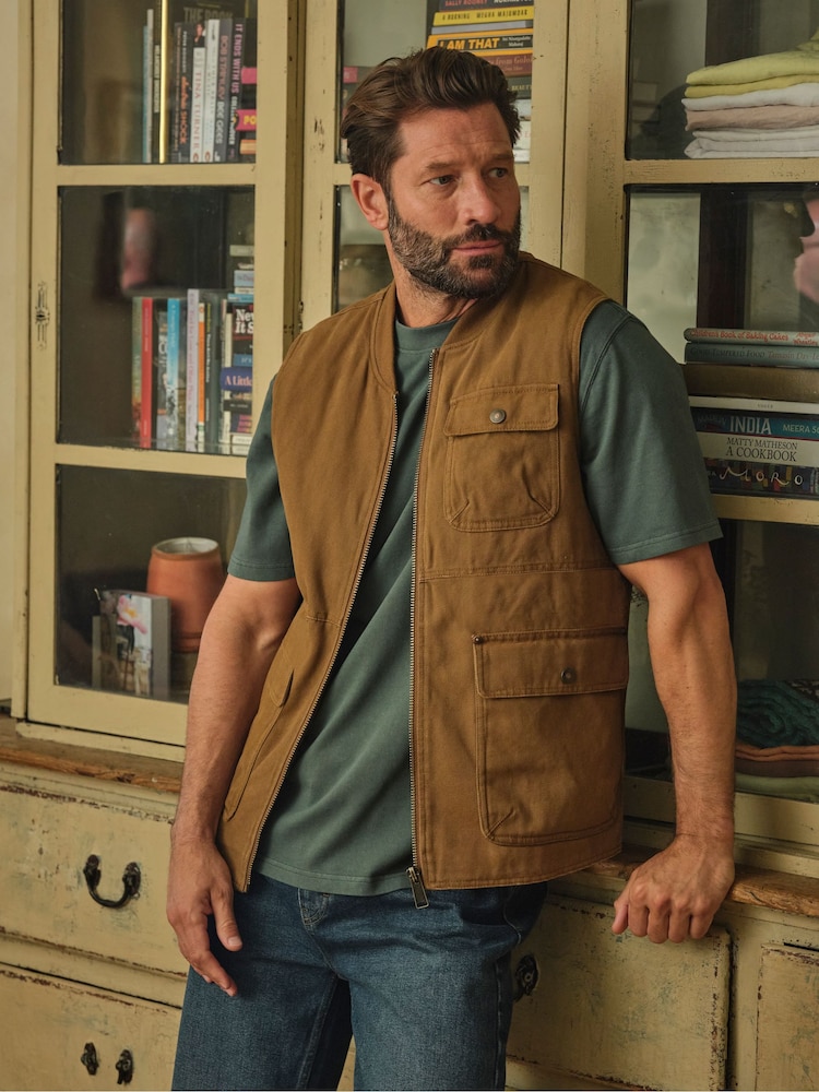 FatFace Rydal Light Brown Canvas Gilet - Image 1 of 7