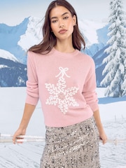 Pink Snowflake - Lipsy Christmas Crew Neck Knitted Jumper - Imagem 2 de 4