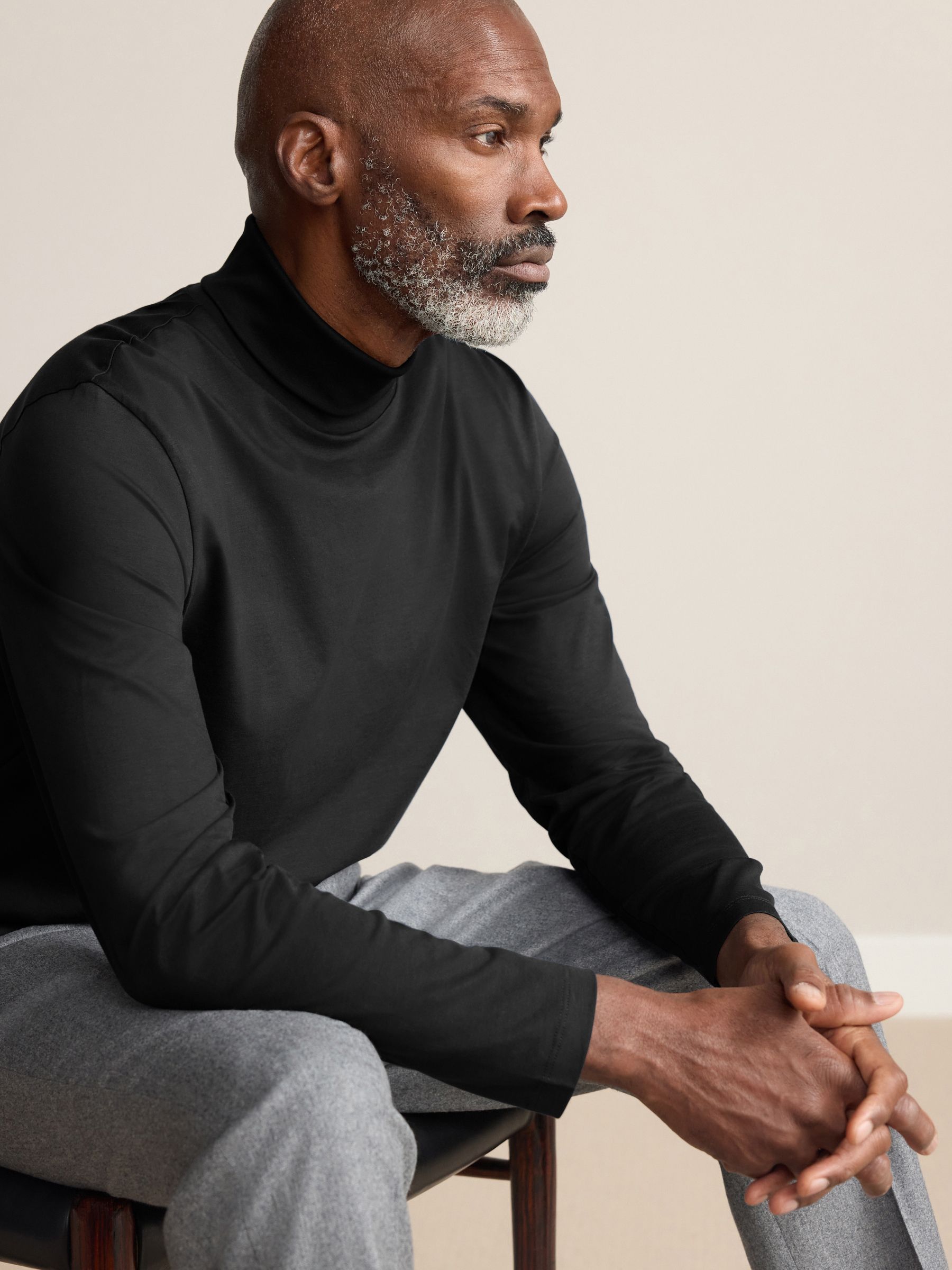 Buy Black Signature SUPIMA® Cotton Long Sleeve Roll Neck T-Shirt